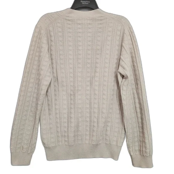 Salvatore Ferragamo Cashmere Cotton XO Cable Knit Stitch Cardigan Mens M Ivory - Picture 3 of 14